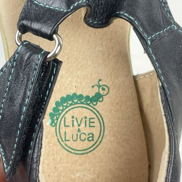 Livie And Luca Black Leather Sandals Sz 13 Comfort boys girls hook and loop - Picture 6 of 7